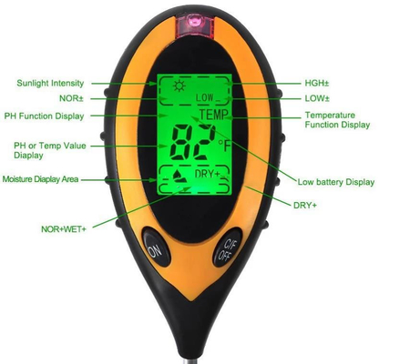 Affichage LCD numérique 4 en 1 pH du sol avec testeur de température et d'humidité
