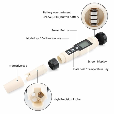 Testeur de pH multiparamètre 5 en 1 TDS/CE/salinité/TEMP avec électrode remplaçable