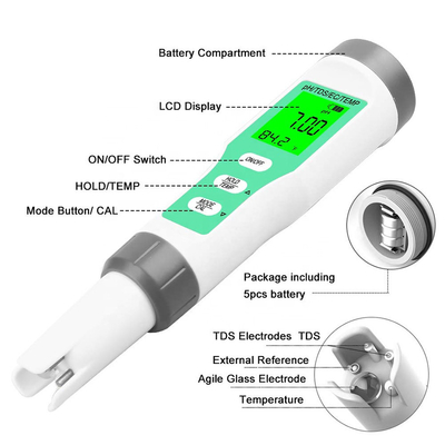 Testeur d'étanchéité à l'eau 4 en 1 pour aquariums et hydroponique pH/TDS/EC/tempomètres