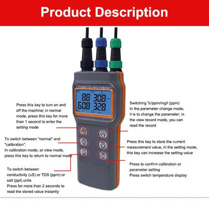 Combo 5 en 1 PH/COND./D.O/TEMP Mètre d'eau pour étang aquaponique AZ86031 Portable IP67